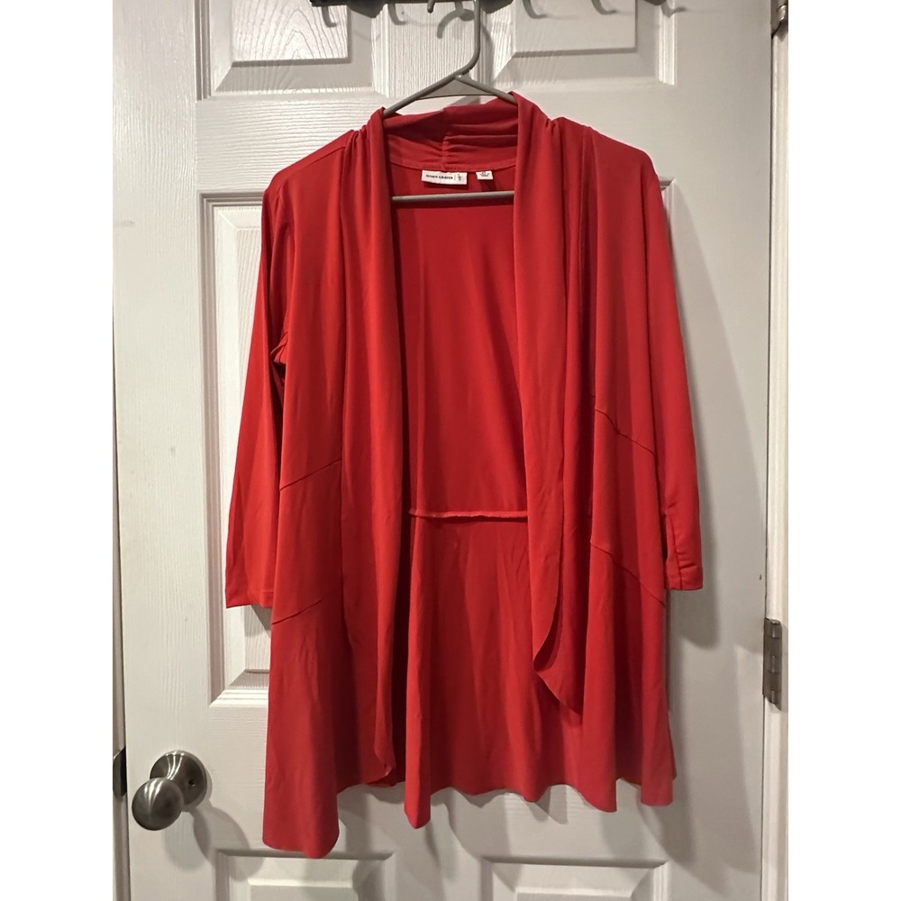 Susan Graver Liquid Knit Cascade Open Front Cardigan Women XS Bright Red Stretch